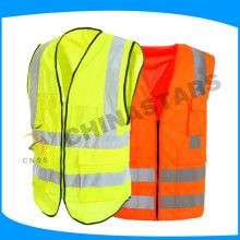 120gsm tricot fabric fluorescent safety vest with zipper and id pocket